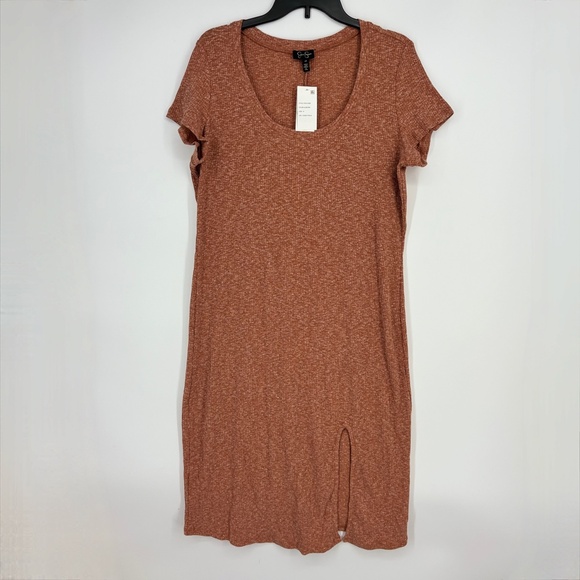 Jessica Simpson Womens Size 1X Jax Front Slit Rib Knit Dress Burnt Orange Auburn - Picture 2 of 12